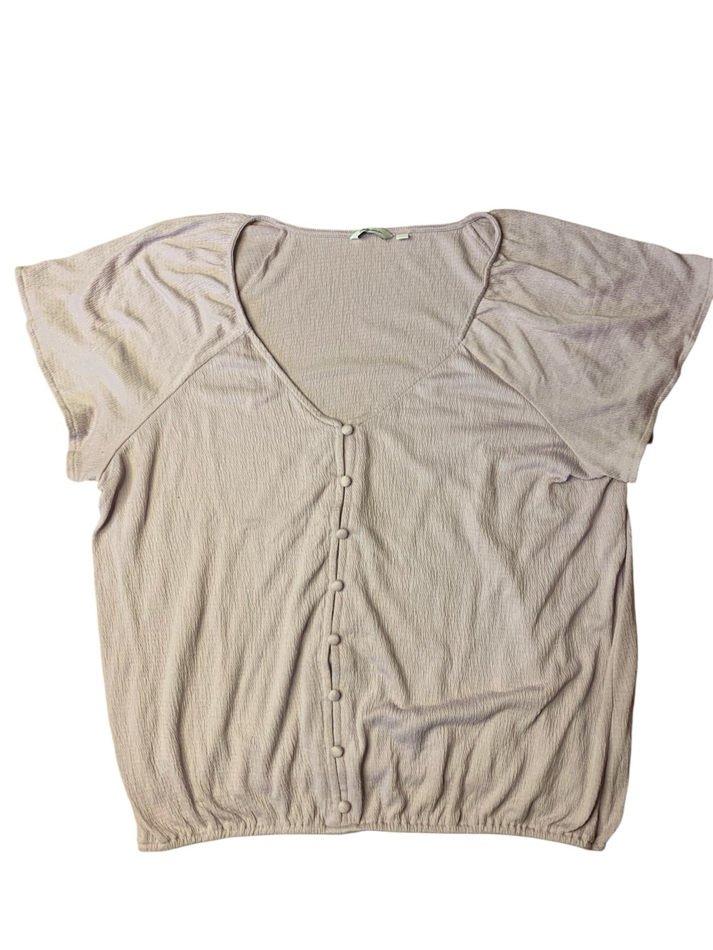 Soft Lavender Textured V-Neck Button-Front Blouse Size Large